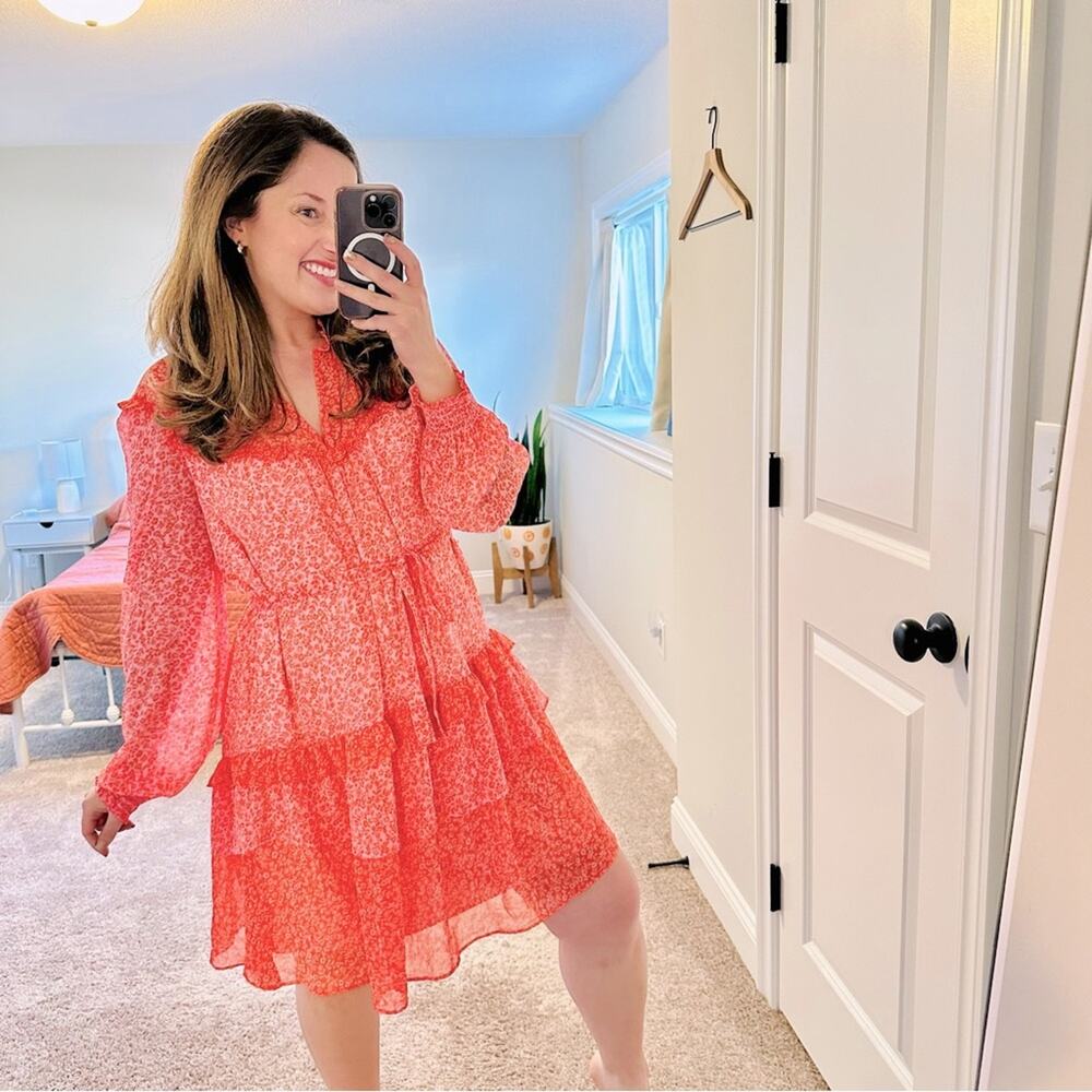 NWT Draper James Pink Floral Long Sleeve Mini Dress Large